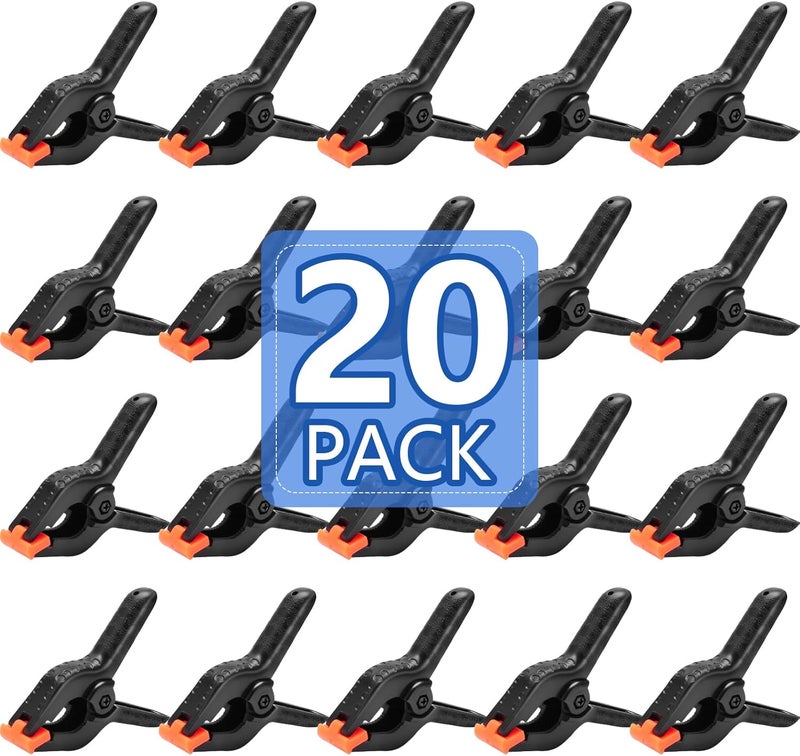 NUITPY 20 Pack 4.5 inch Plastic Spring Clamps, Black Heavy Duty Clips, Backdrop Clips, Woodworking Clamps, Plastic Clamps for Crafts, Backdrop Stand, Woodworking, Photography - Image 1